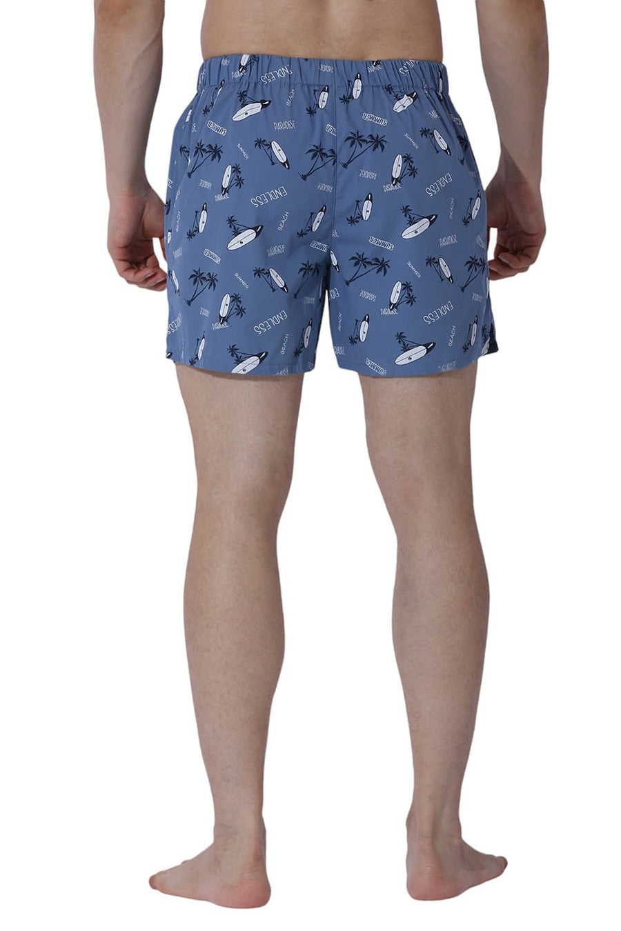 BASICS COMFORT FIT MID BLUE COTTON PRINTED BOXER SHORTS