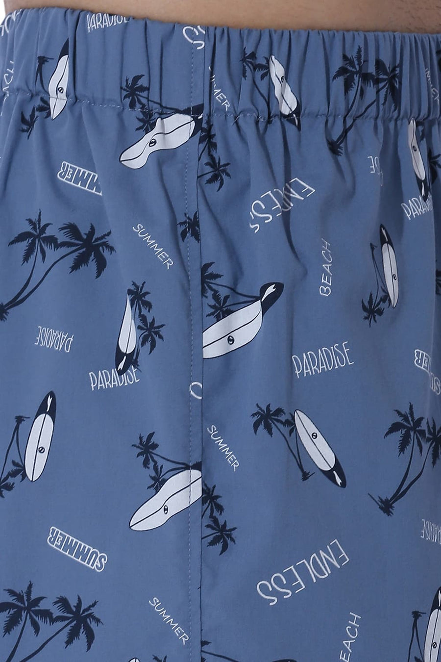 BASICS COMFORT FIT MID BLUE COTTON PRINTED BOXER SHORTS