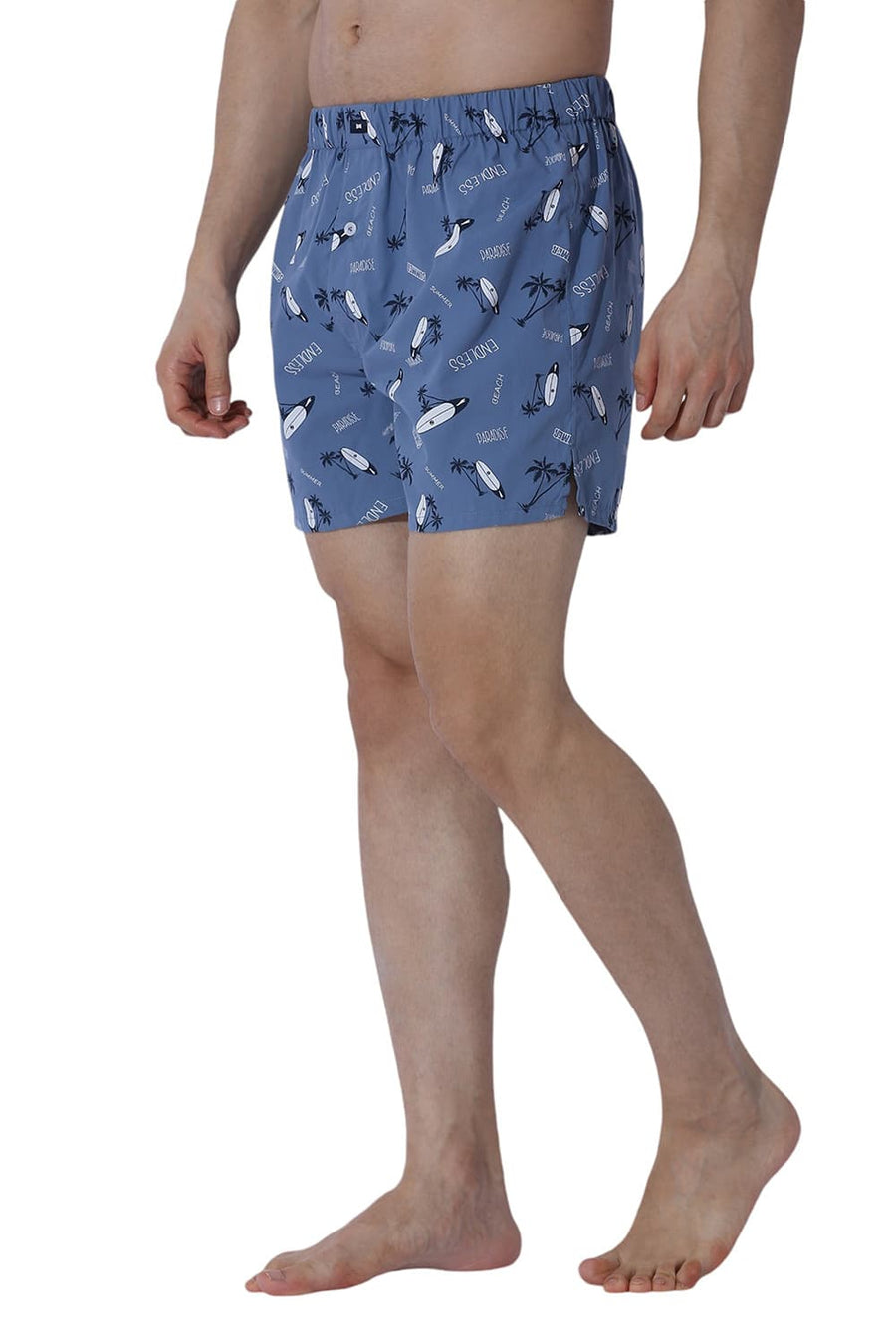 BASICS COMFORT FIT MID BLUE COTTON PRINTED BOXER SHORTS