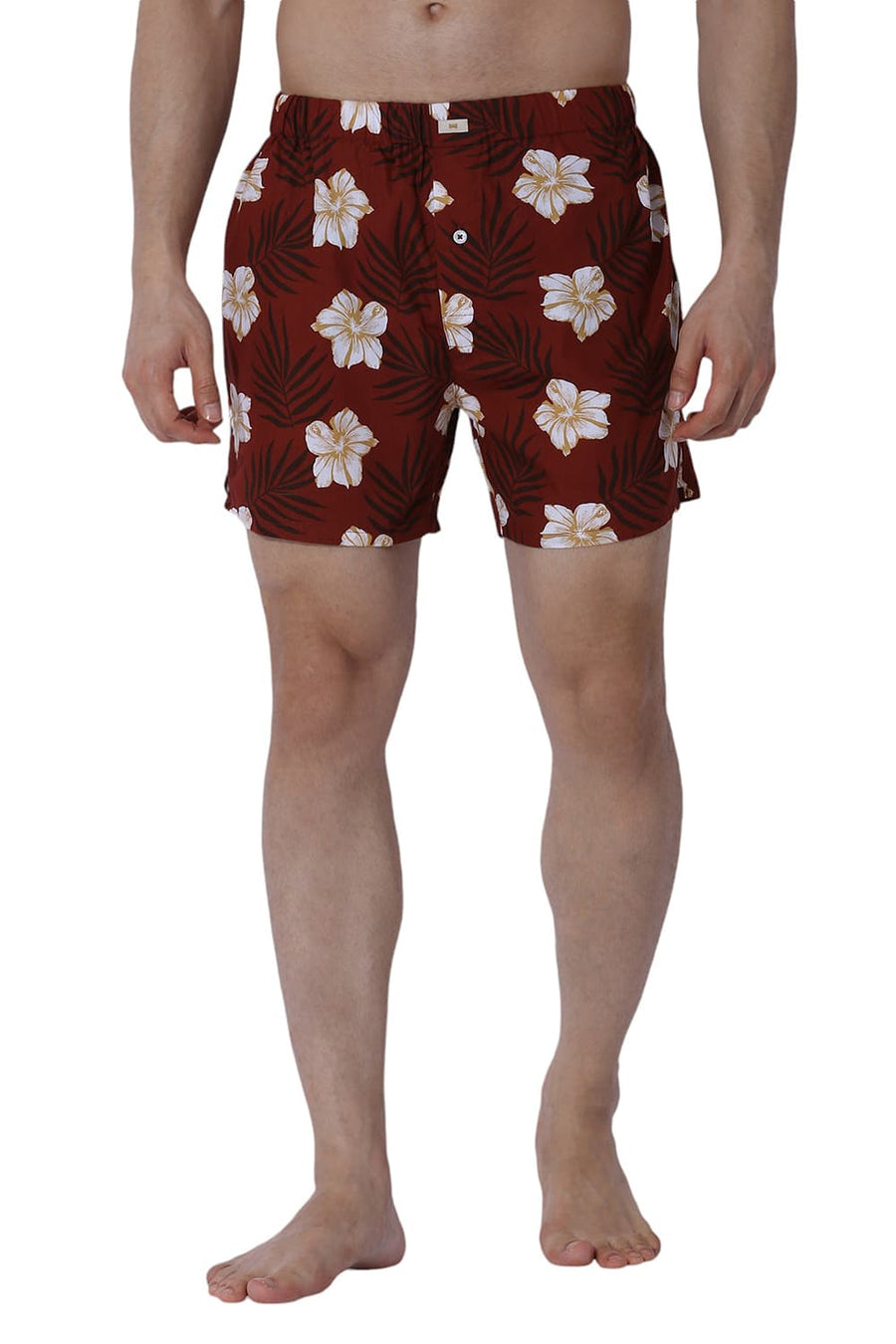 BASICS COMFORT FIT RED COTTON PRINTED BOXER SHORTS