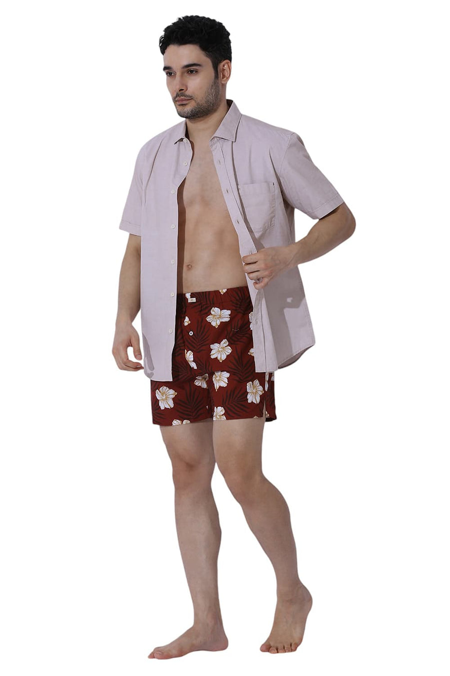 BASICS COMFORT FIT RED COTTON PRINTED BOXER SHORTS