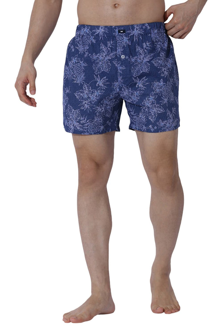 BASICS COMFORT FIT NAVY COTTON PRINTED BOXER SHORTS