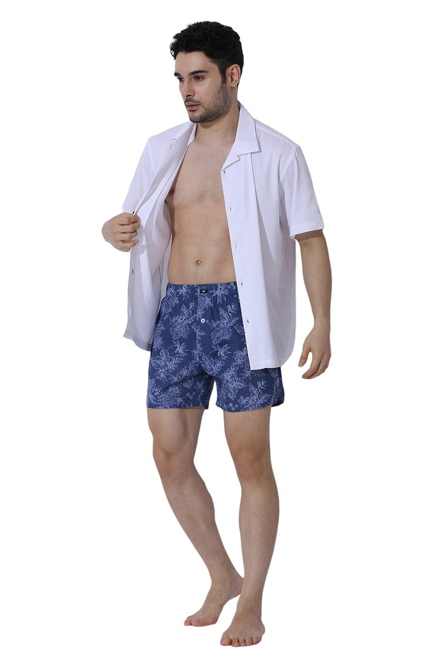 BASICS COMFORT FIT NAVY COTTON PRINTED BOXER SHORTS