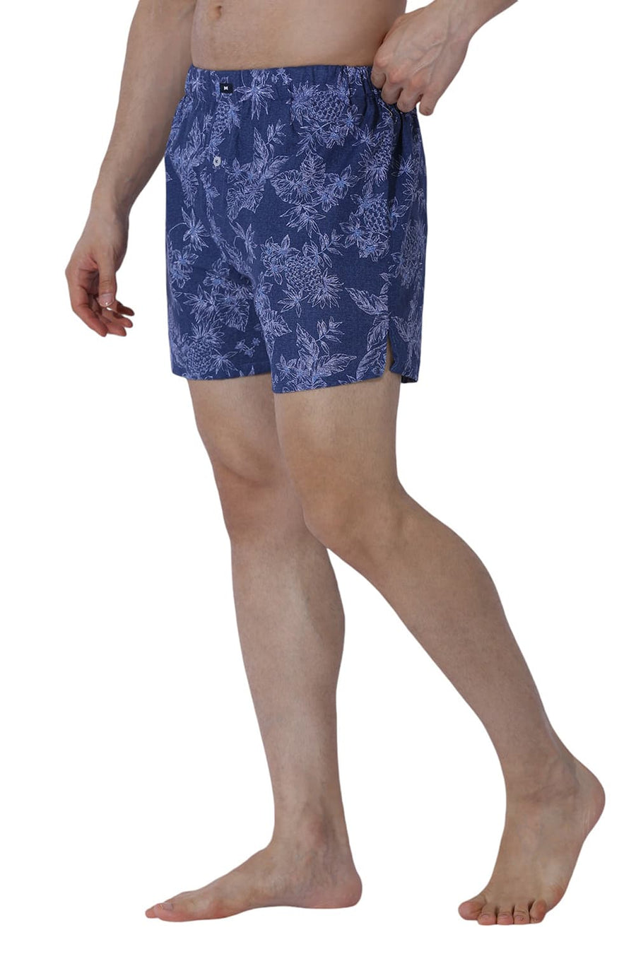 BASICS COMFORT FIT NAVY COTTON PRINTED BOXER SHORTS