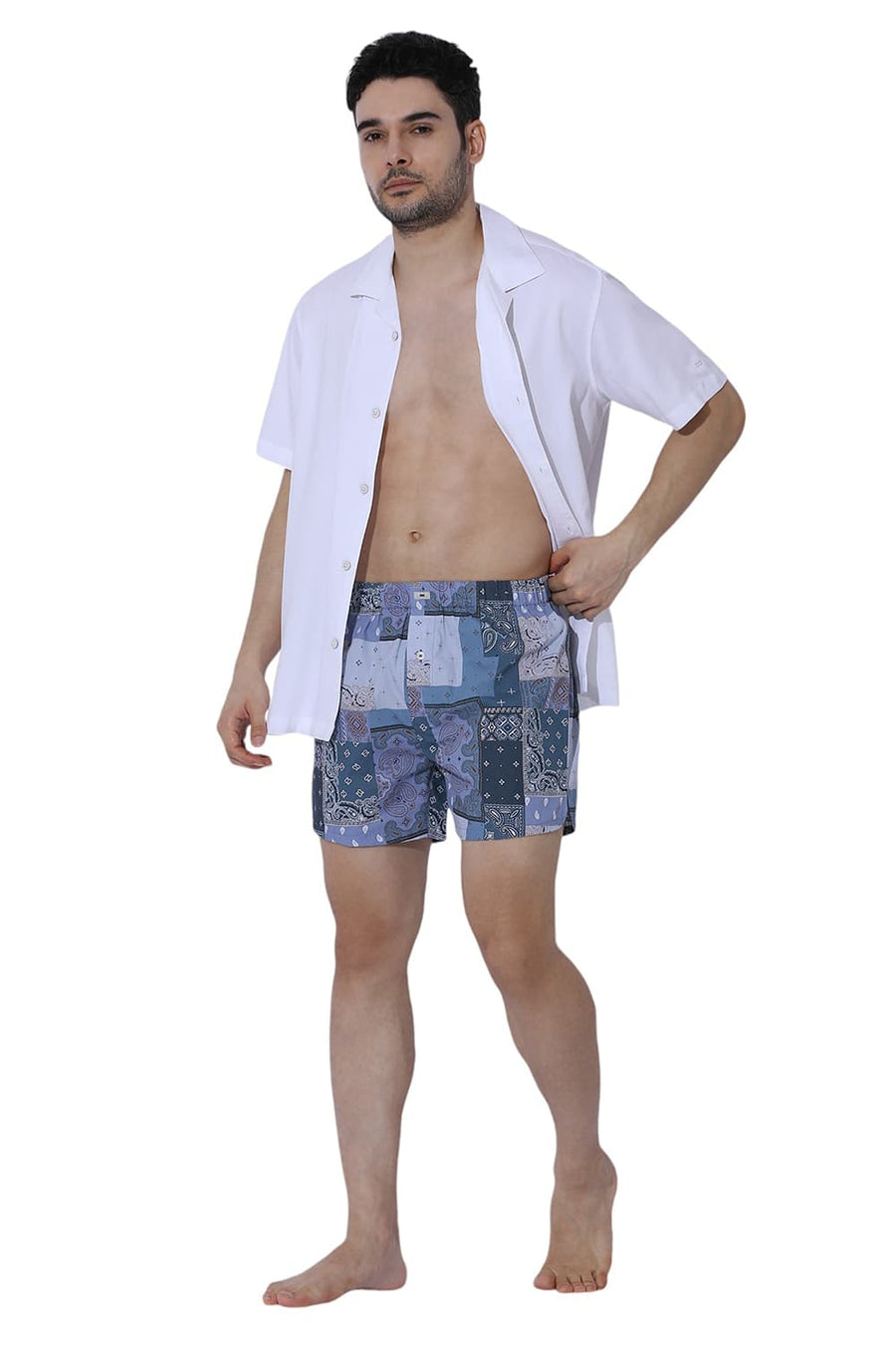 BASICS COMFORT FIT GREY COTTON PRINTED BOXER SHORTS