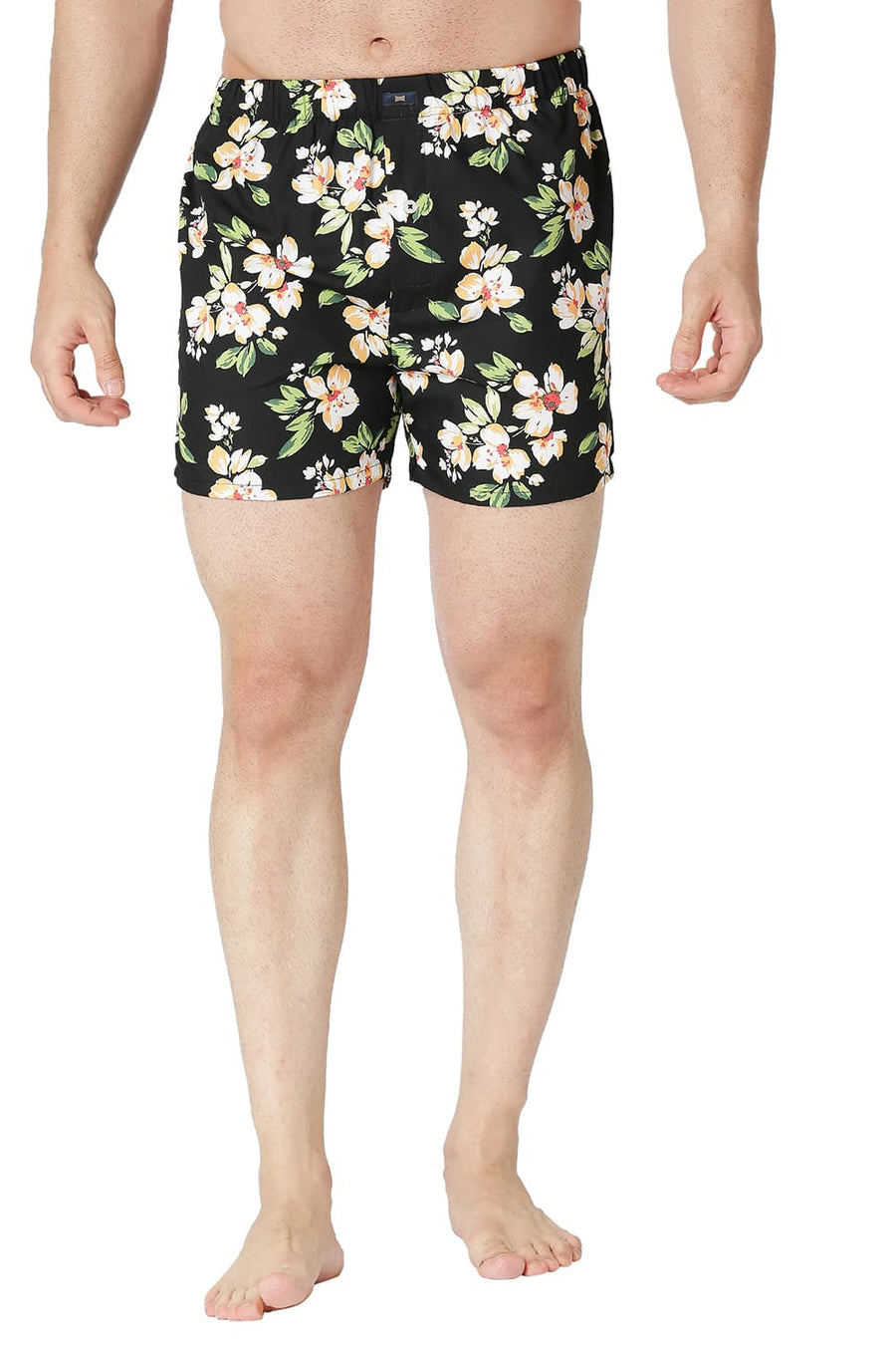 BASICS COMFORT FIT BLACK COTTON PRINTED BOXER SHORTS