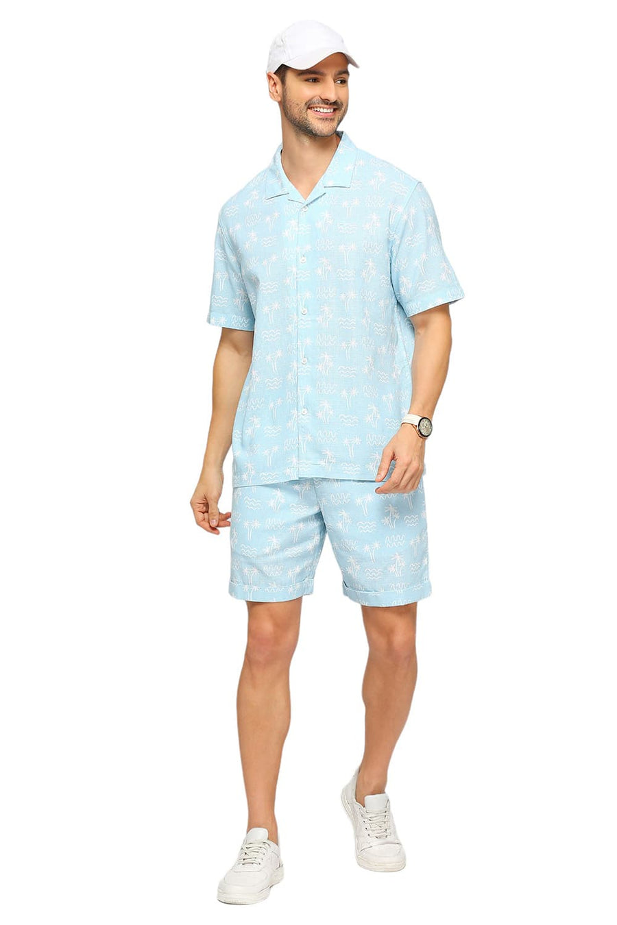 BASICS COMFORT FIT AIR BLUE COTTON DOBBY CO-ORDS SHORTS