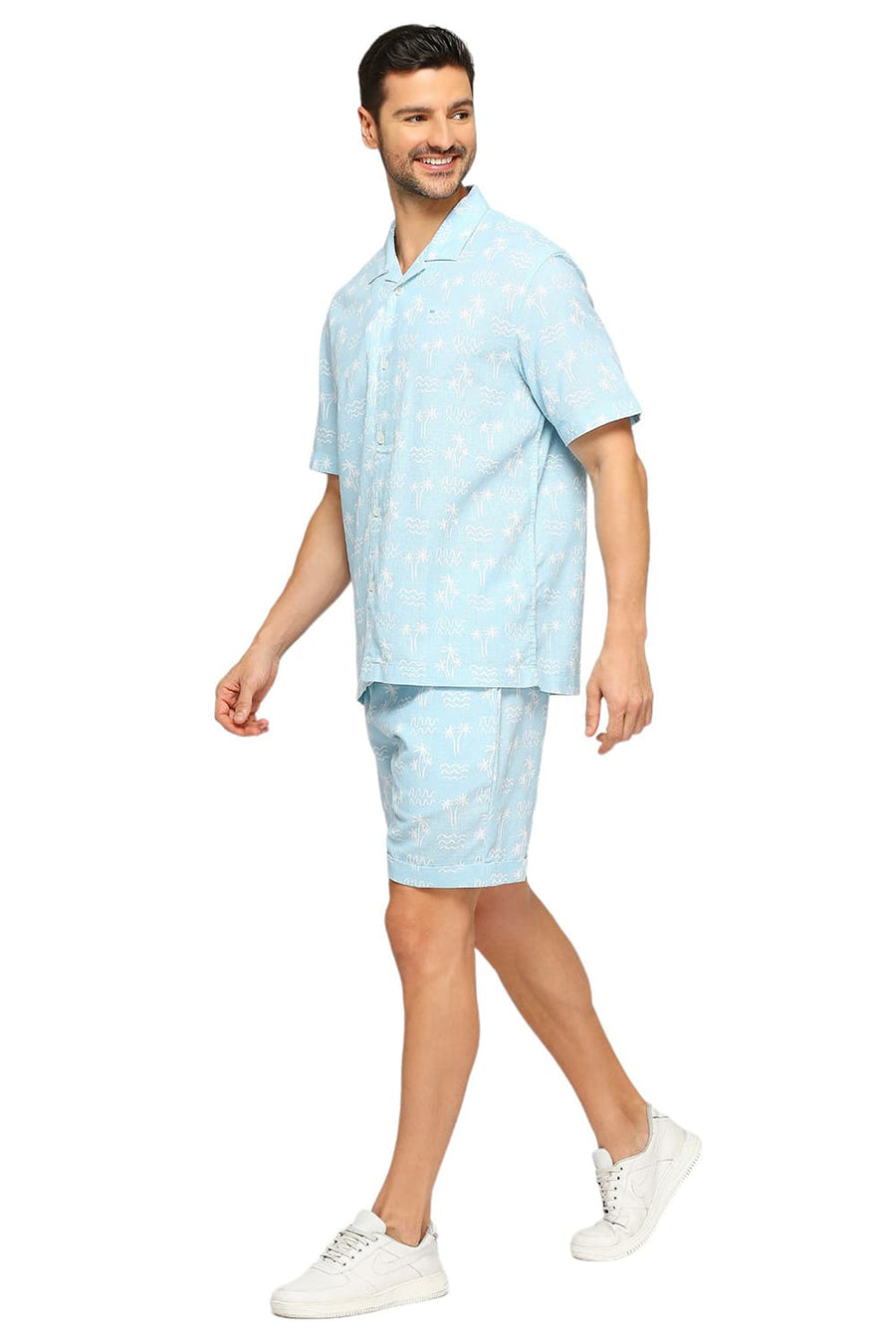 BASICS COMFORT FIT AIR BLUE COTTON DOBBY CO-ORDS SHORTS