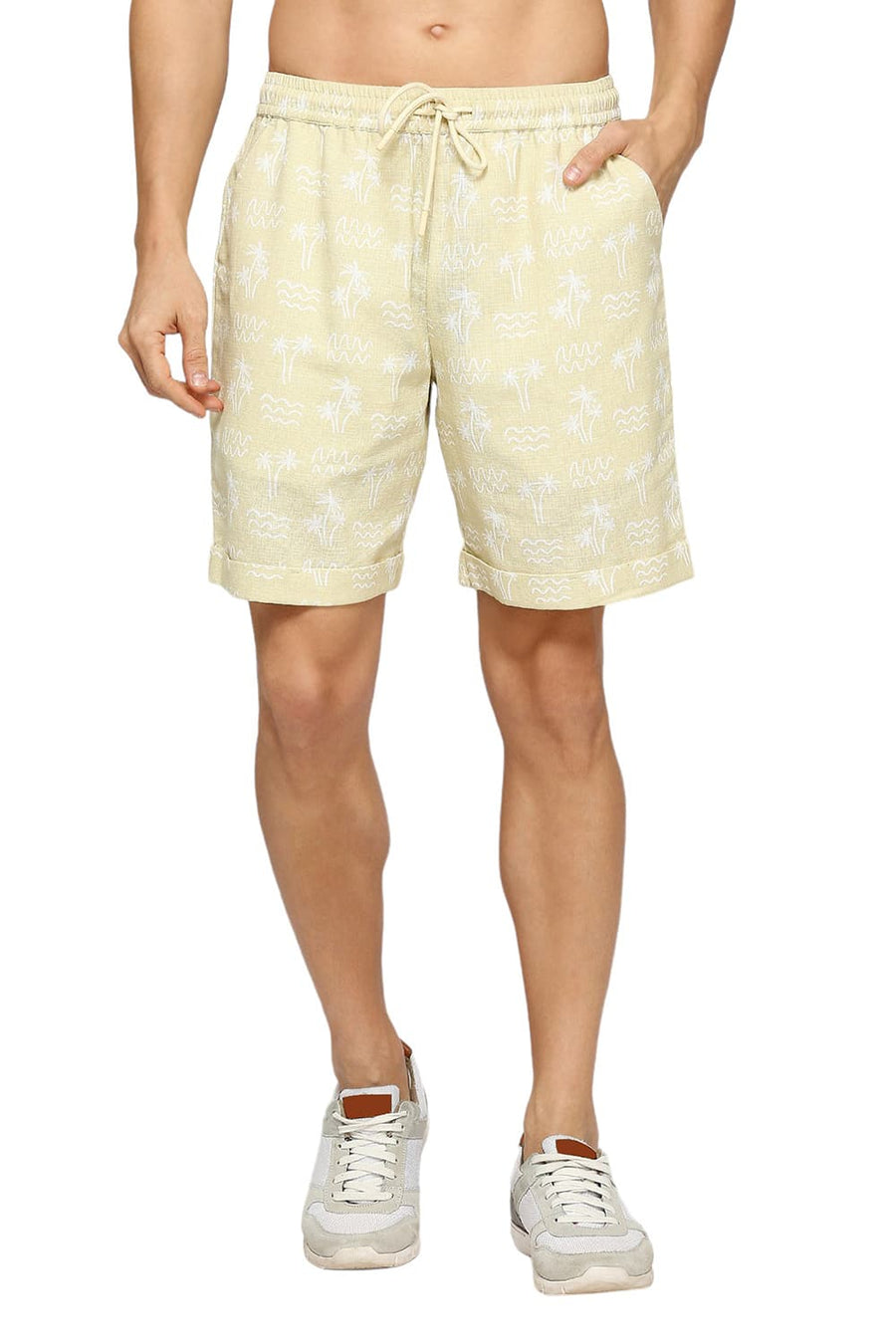 BASICS COMFORT FIT VANILLA BEIGE COTTON DOBBY CO-ORDS SHORTS