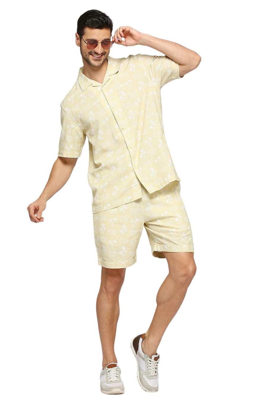 BASICS COMFORT FIT VANILLA BEIGE COTTON DOBBY CO-ORDS SHORTS