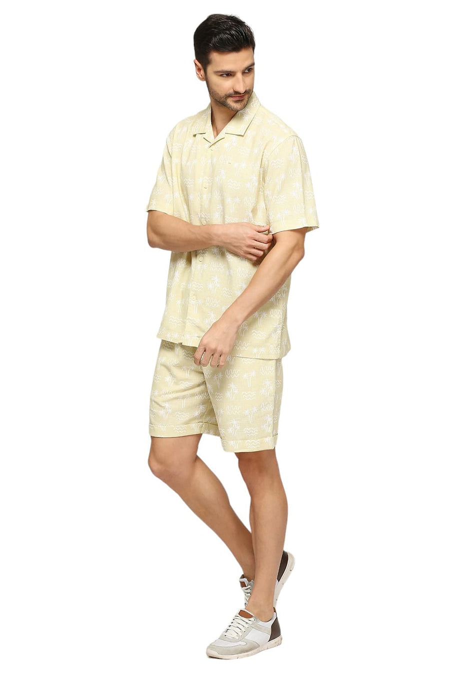 BASICS COMFORT FIT VANILLA BEIGE COTTON DOBBY CO-ORDS SHORTS
