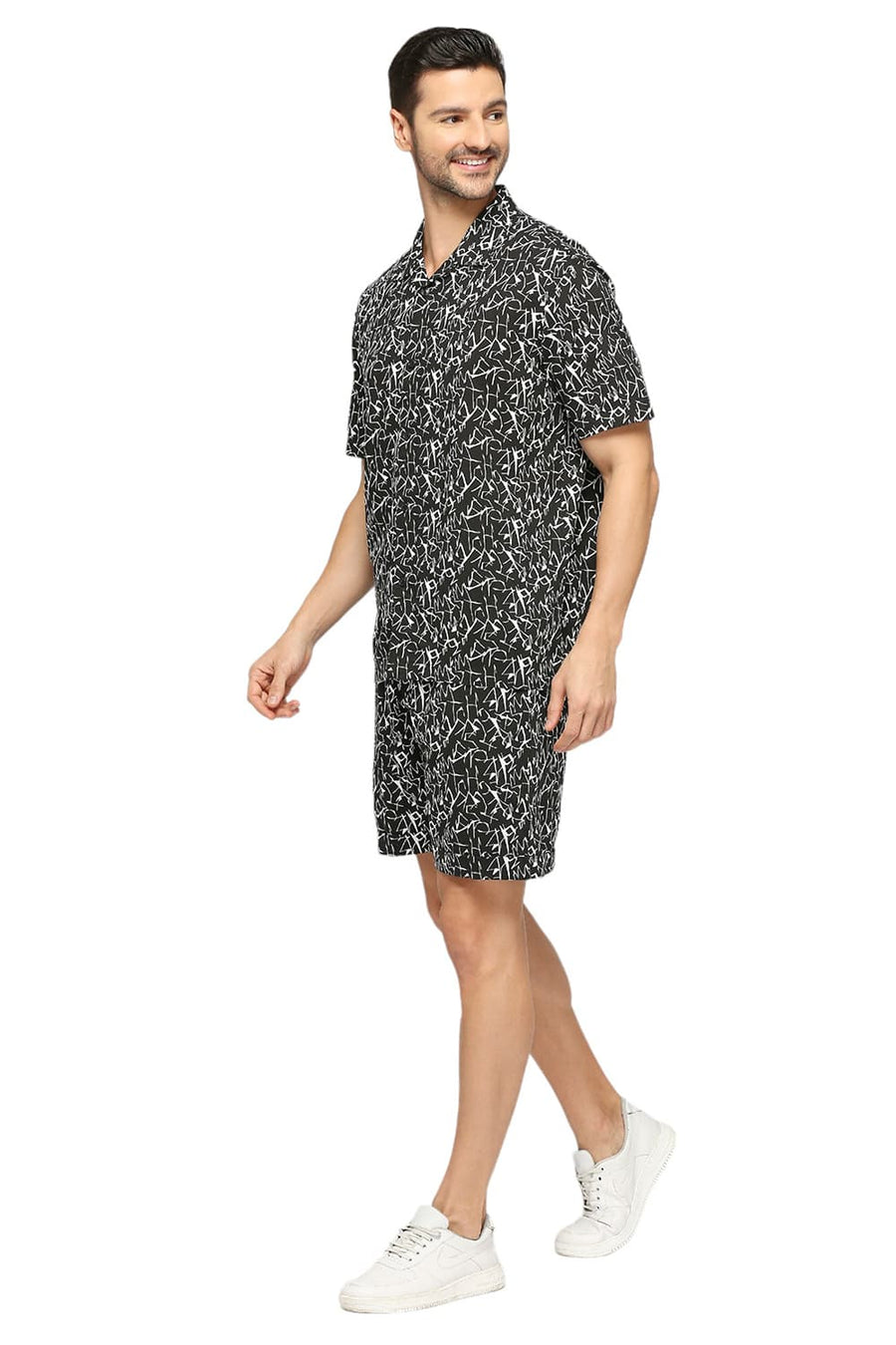 BASICS COMFORT FIT OYSTER BLACK COTTON VISCOSE CO-ORDS SHORTS
