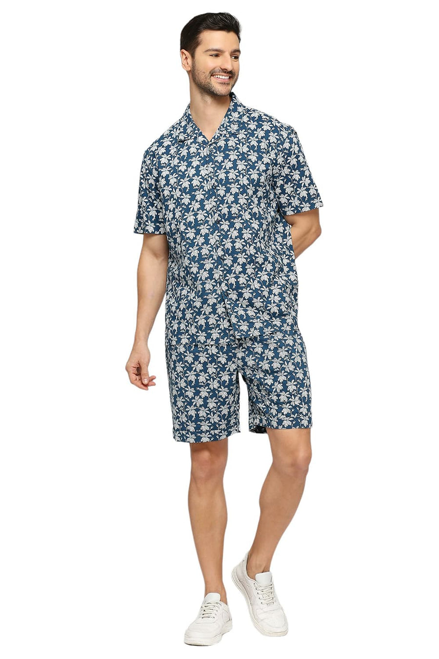 BASICS COMFORT FIT LAKE BLUE COTTON VISCOSE CO-ORDS SHORTS