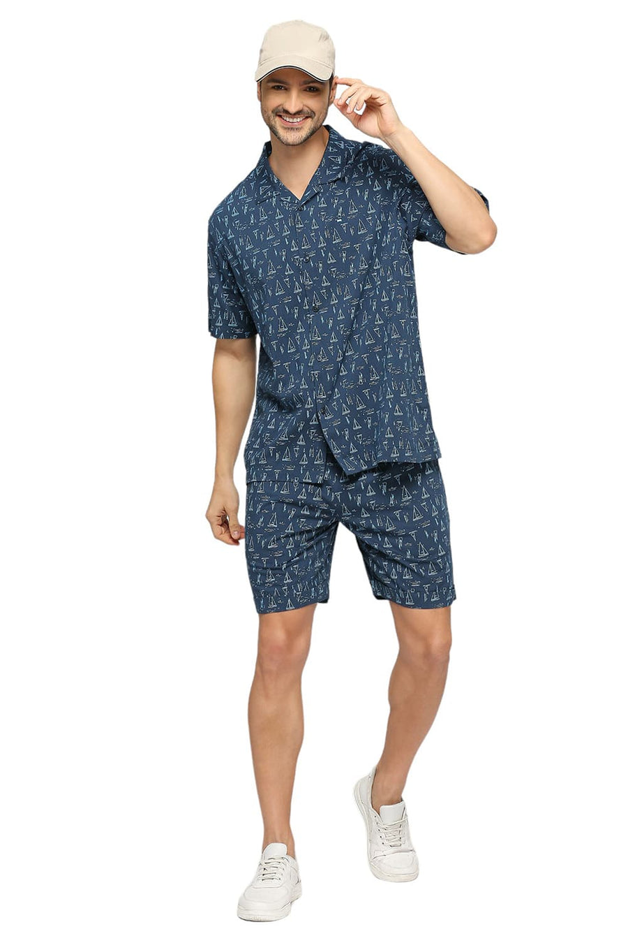 BASICS COMFORT FIT SEAPORT BLUE COTTON VISCOSE CO-ORDS SHORTS