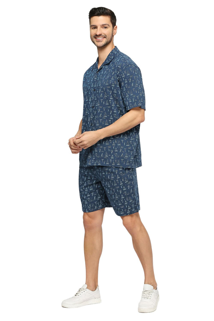 BASICS COMFORT FIT SEAPORT BLUE COTTON VISCOSE CO-ORDS SHORTS