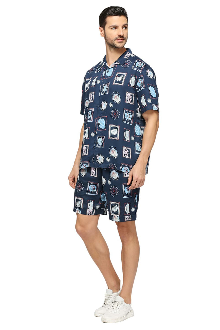 BASICS COMFORT FIT MOROCCAN NAVY TENCEL TWILL CO-ORDS SHORTS