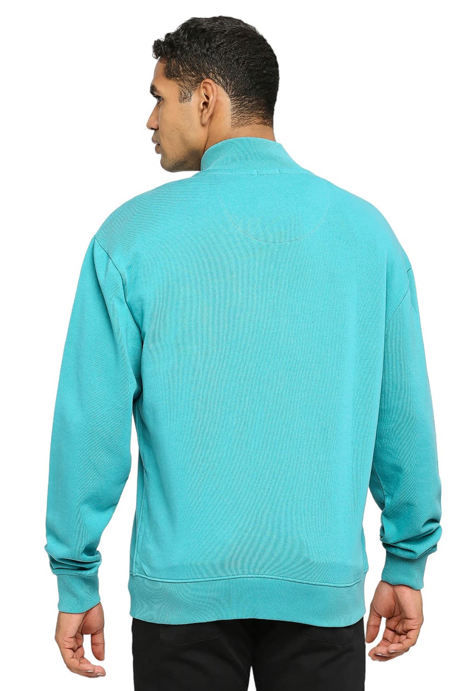 BASICS COMFORT FIT GREEN COTTON NON BRUSHED FLEECE HIGH NECK JACKET