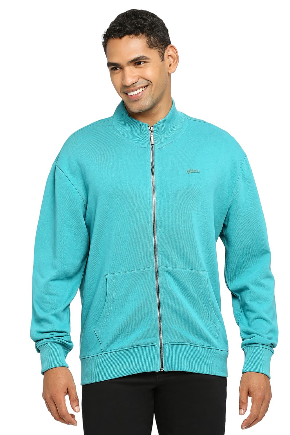 COMFORT FIT COTTON NON BRUSHED FLEECE HIGH NECK JACKET