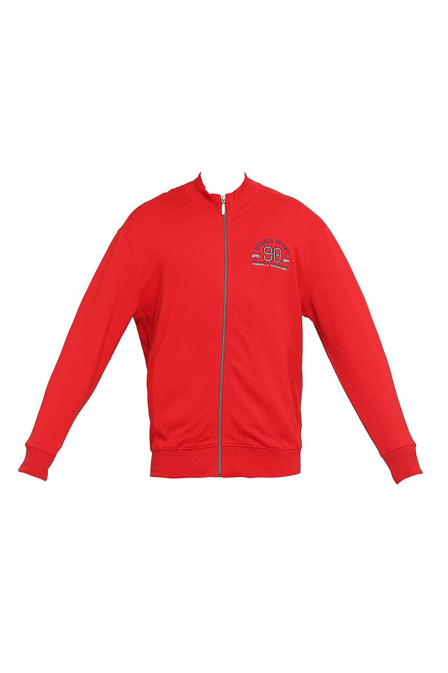 BASICS COMFORT FIT RED COTTON NON BRUSHED FLEECE HIGH NECK JACKET