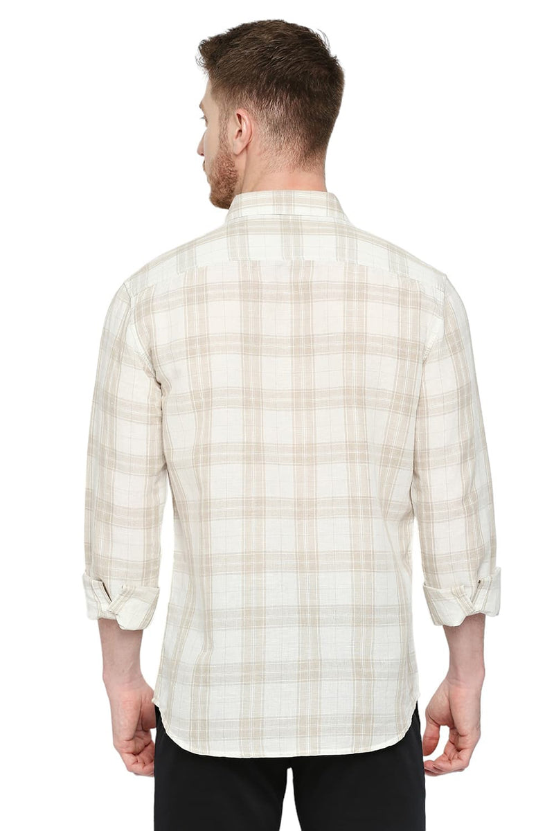 BASICS SLIM FIT COTTON LINEN CHECKS SHIRT