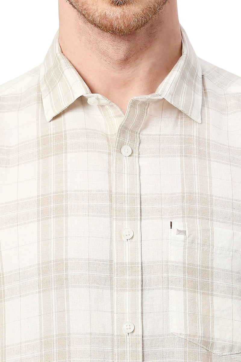 BASICS SLIM FIT COTTON LINEN CHECKS HALFSLEEVES SHIRT