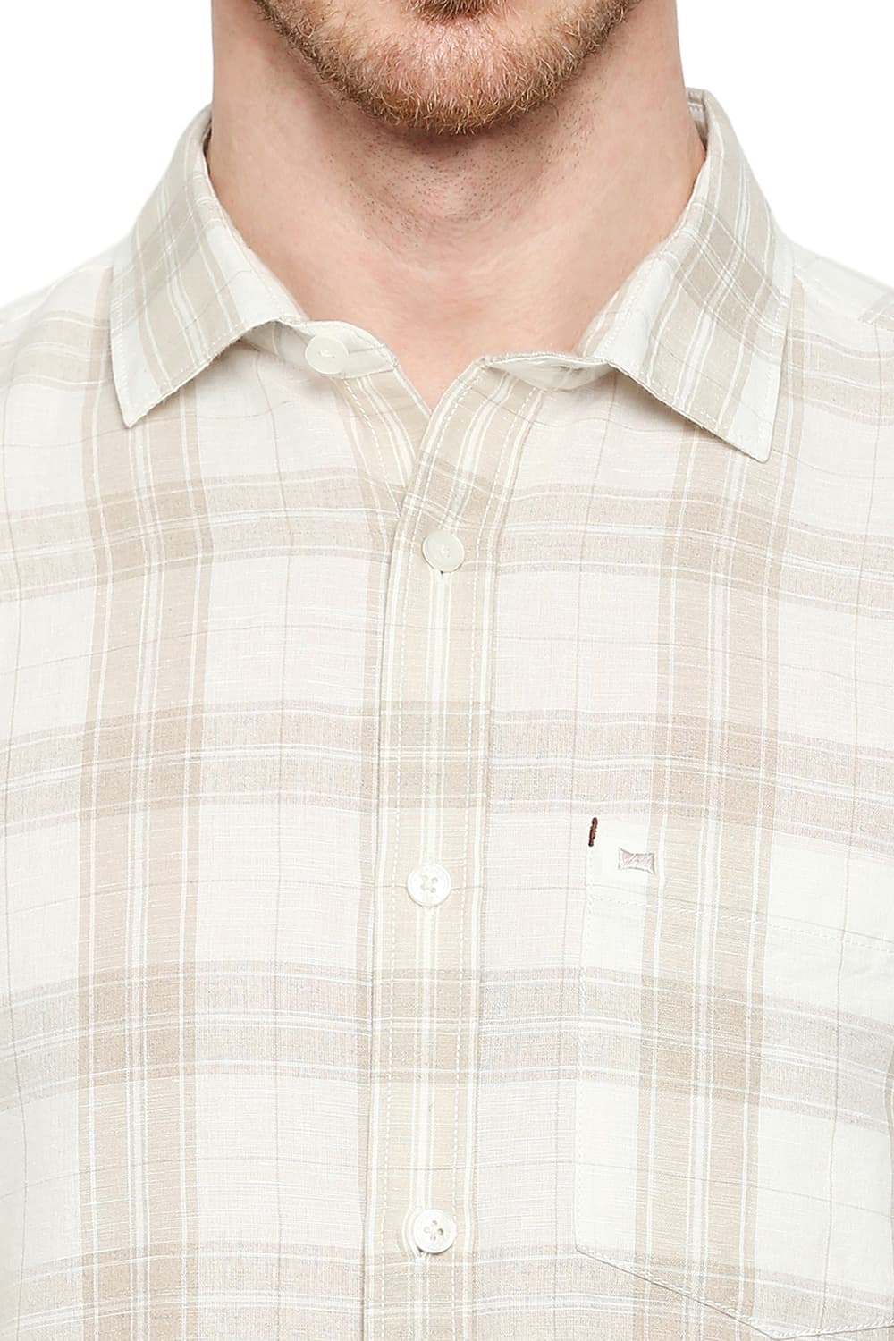 BASICS SLIM FIT COTTON LINEN CHECKS SHIRT