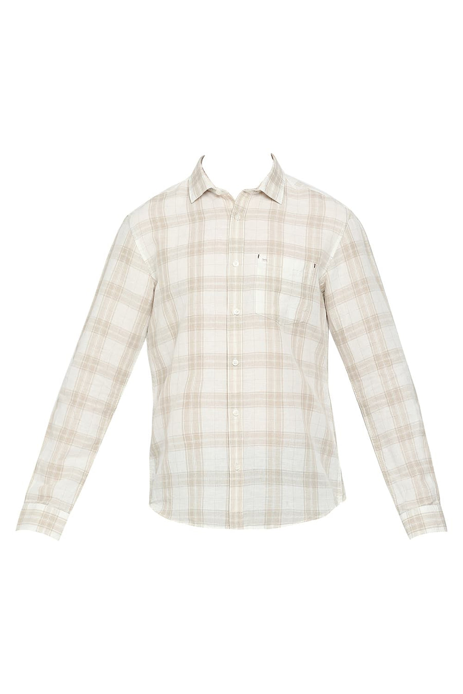 BASICS SLIM FIT SNOW WHITE COTTON LINEN CHECKS SHIRT