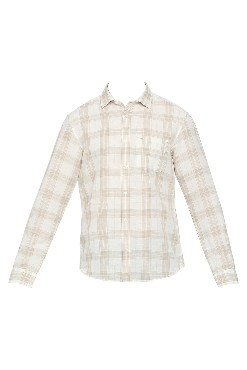 BASICS SLIM FIT COTTON LINEN CHECKS SHIRT