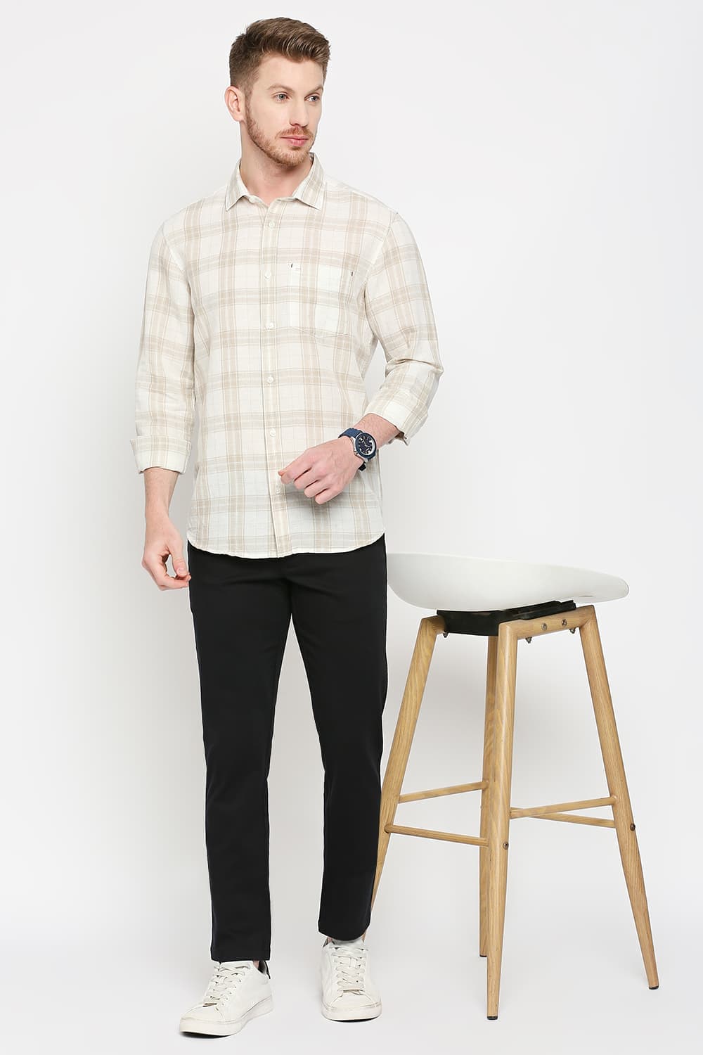 Slim Fit Cotton Linen Checks Shirt