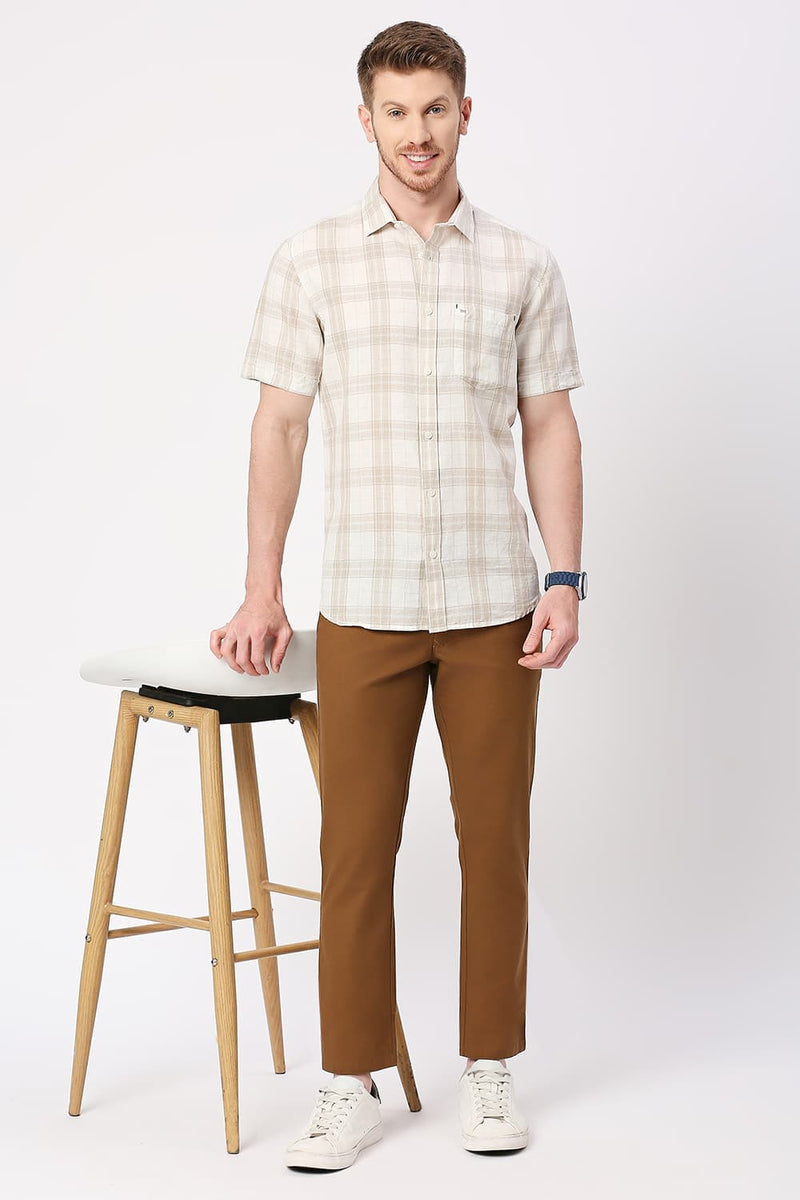 Slim Fit Cotton Linen Checks Halfsleeves Shirt