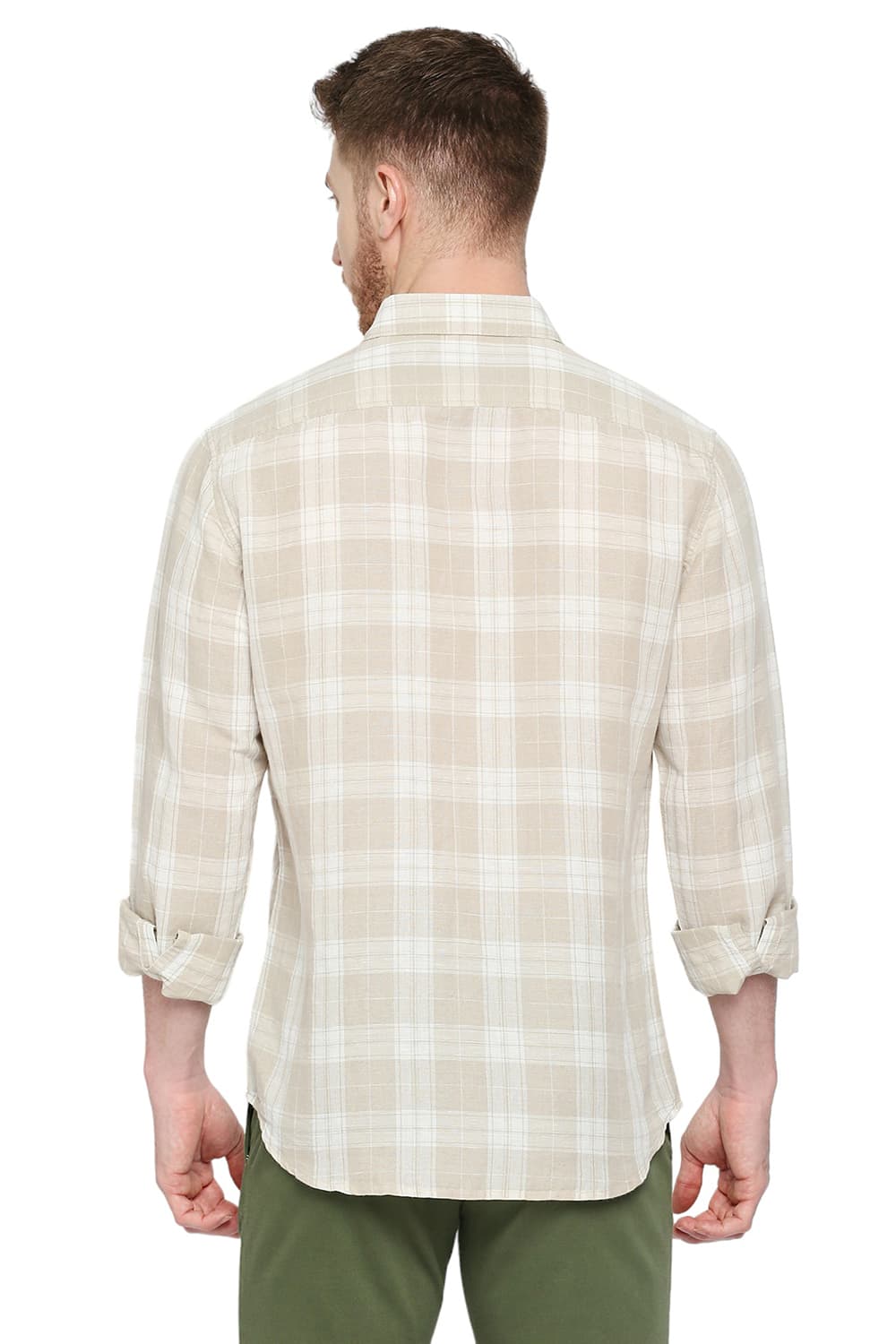 BASICS SLIM FIT COTTON LINEN CHECKS SHIRT