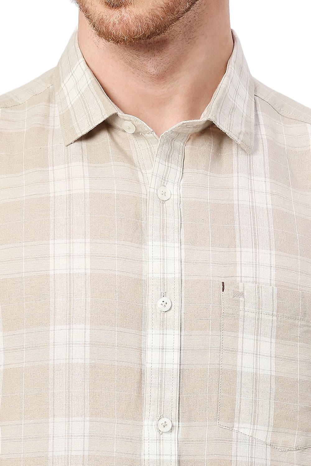 BASICS SLIM FIT COTTON LINEN CHECKS HALFSLEEVES SHIRT