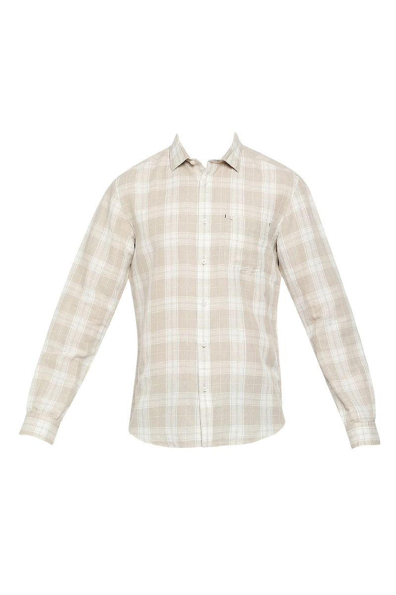 BASICS SLIM FIT COTTON LINEN CHECKS SHIRT