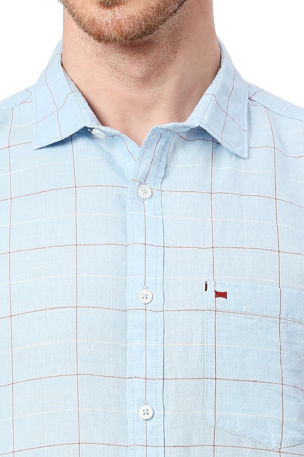 BASICS SLIM FIT COTTON LINEN CHECKS HALFSLEEVES SHIRT