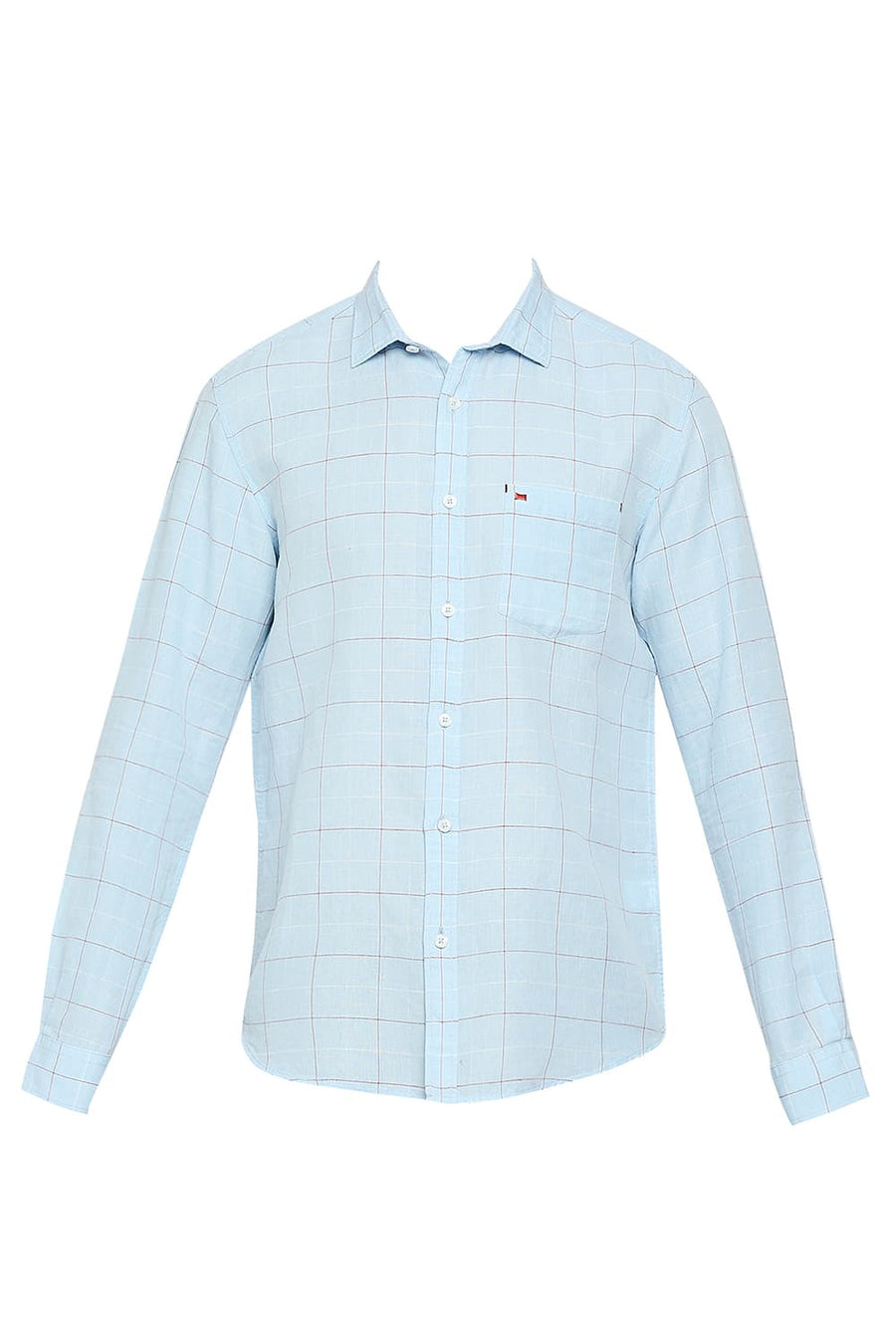 BASICS SLIM FIT SKYLIGHT BLUE COTTON LINEN CHECKS SHIRT