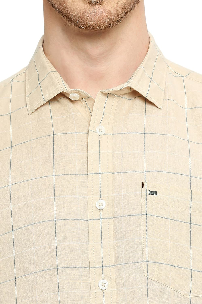 BASICS SLIM FIT COTTON LINEN CHECKS HALFSLEEVES SHIRT