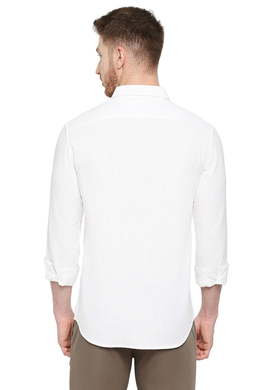 BASICS SLIM FIT SUGAR DRIZZLE WHITE COTTON HOPSACK DOBBY SHIRT