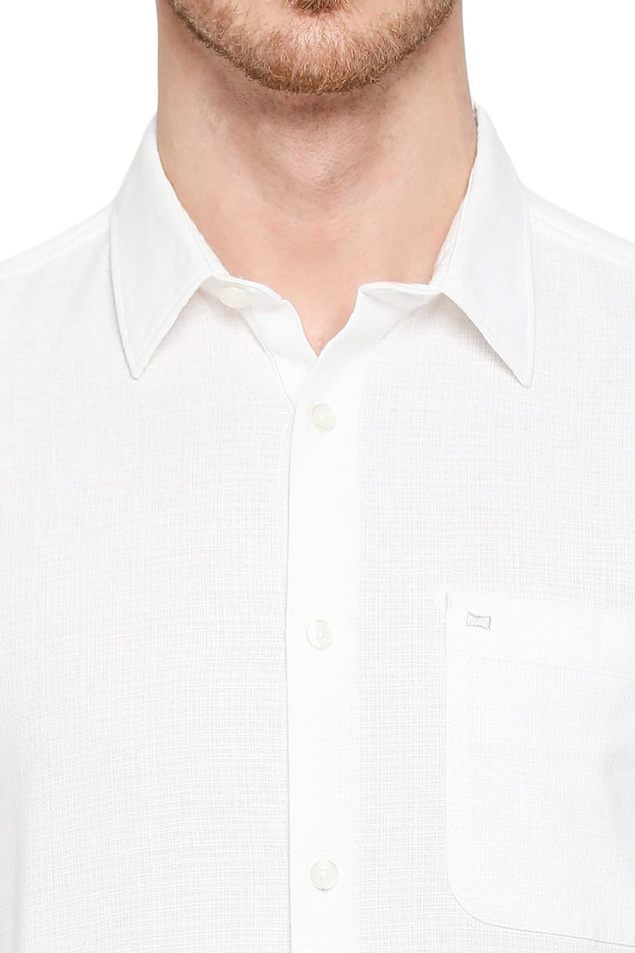 BASICS SLIM FIT SUGAR DRIZZLE WHITE COTTON HOPSACK DOBBY SHIRT