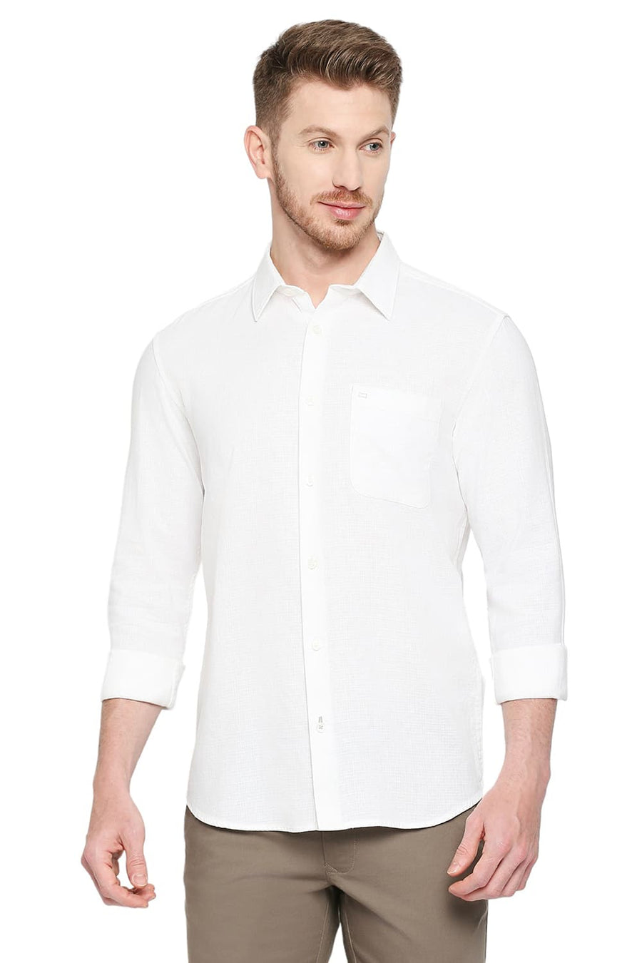 BASICS SLIM FIT SUGAR DRIZZLE WHITE COTTON HOPSACK DOBBY SHIRT