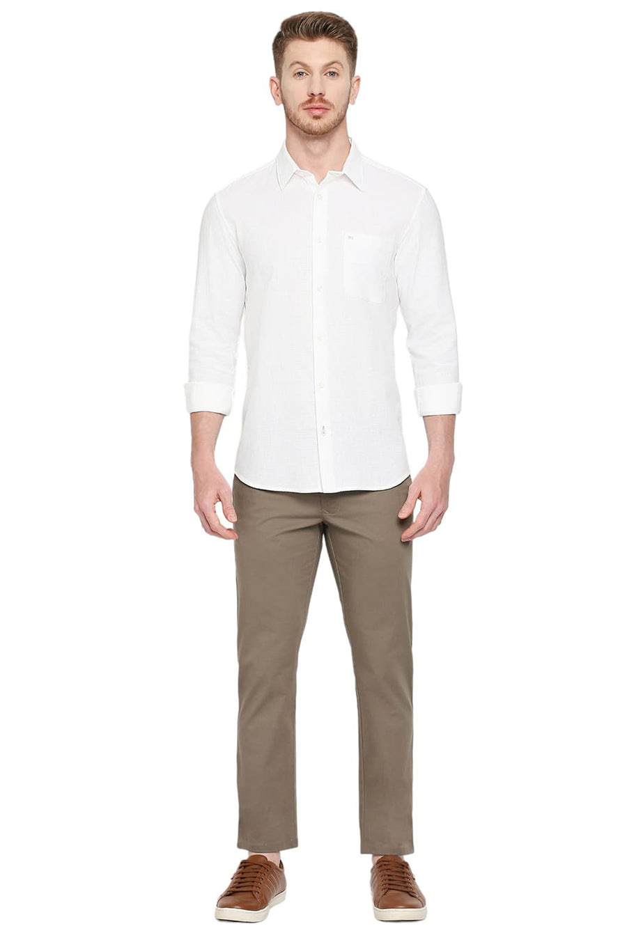 BASICS SLIM FIT SUGAR DRIZZLE WHITE COTTON HOPSACK DOBBY SHIRT