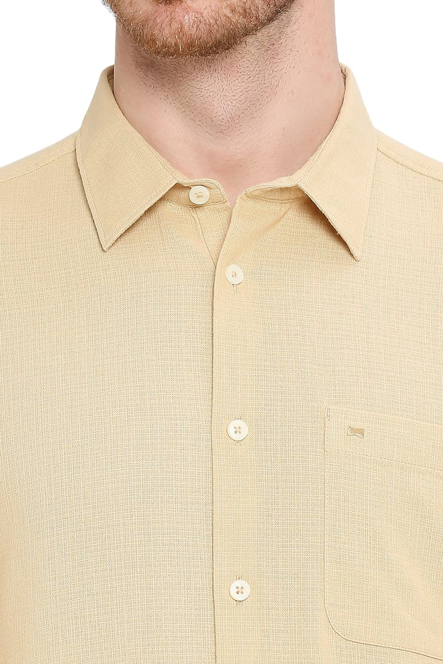 BASICS SLIM FIT ITALIAN STRAW BEIGE COTTON HOPSACK DOBBY SHIRT