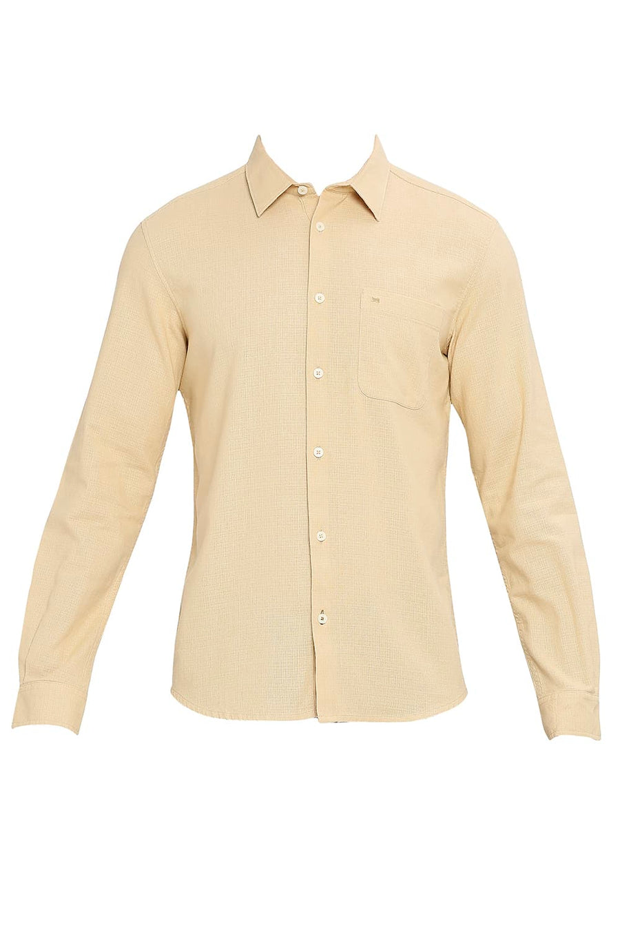 BASICS SLIM FIT ITALIAN STRAW BEIGE COTTON HOPSACK DOBBY SHIRT