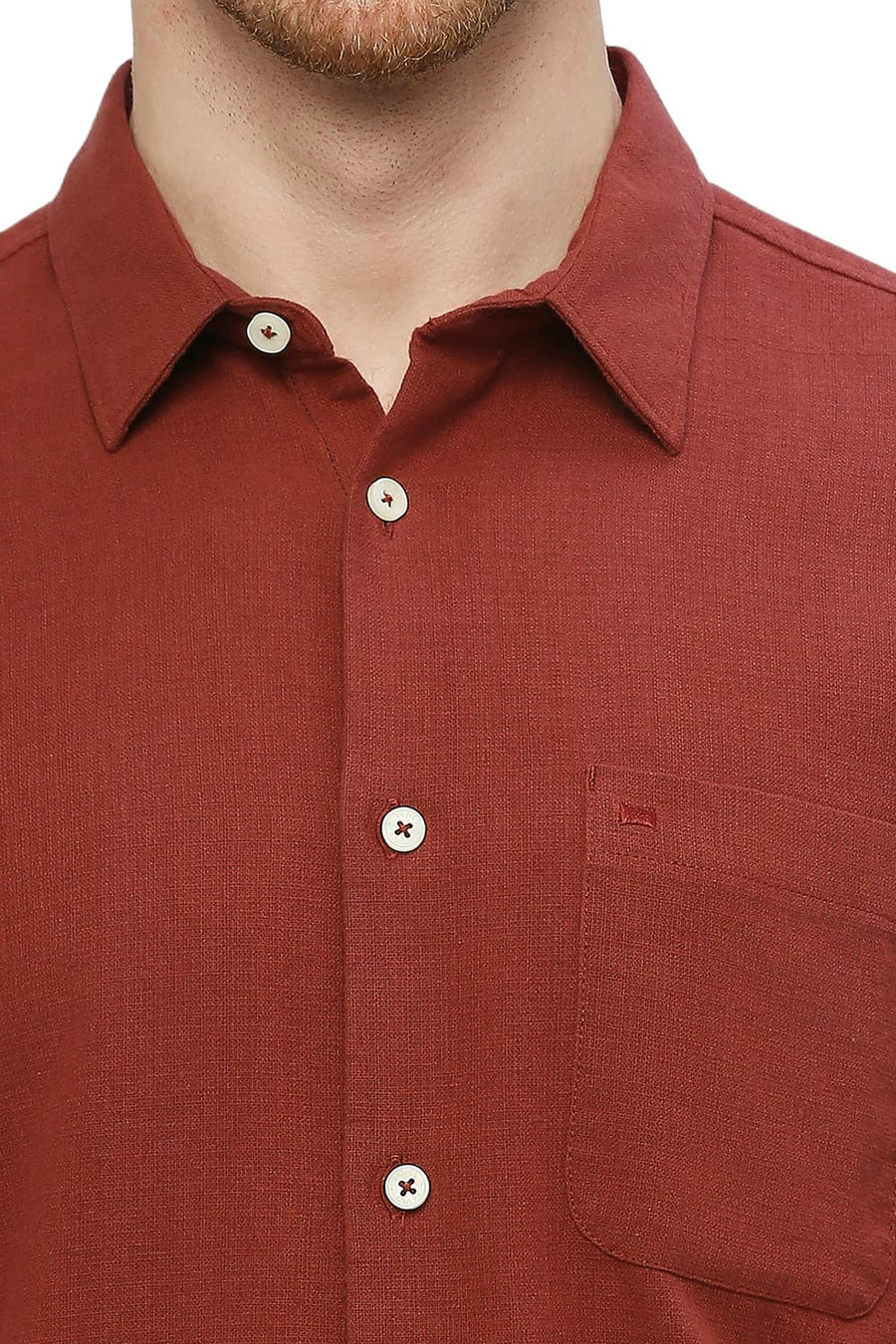 BASICS SLIM FIT MERLOT RED COTTON HOPSACK DOBBY SHIRT