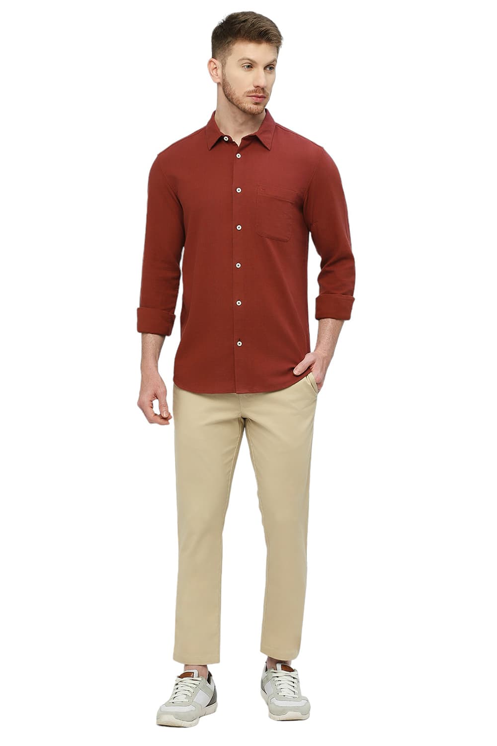 BASICS SLIM FIT COTTON HOPSACK DOBBY SHIRT