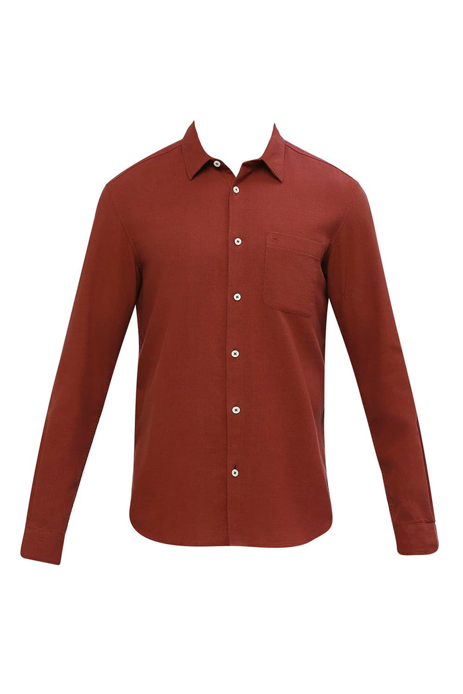 BASICS SLIM FIT MERLOT RED COTTON HOPSACK DOBBY SHIRT