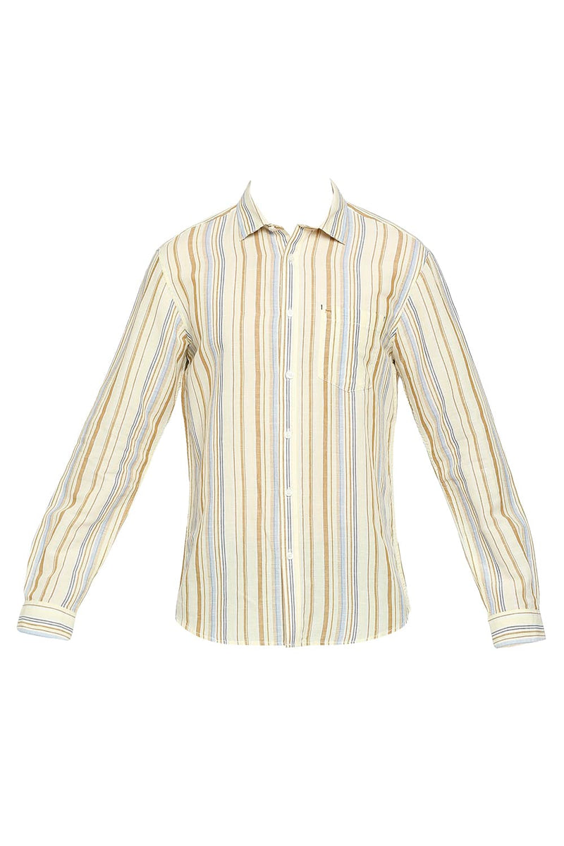 BASICS SLIM FIT COTTON LINEN STRIPE SHIRT