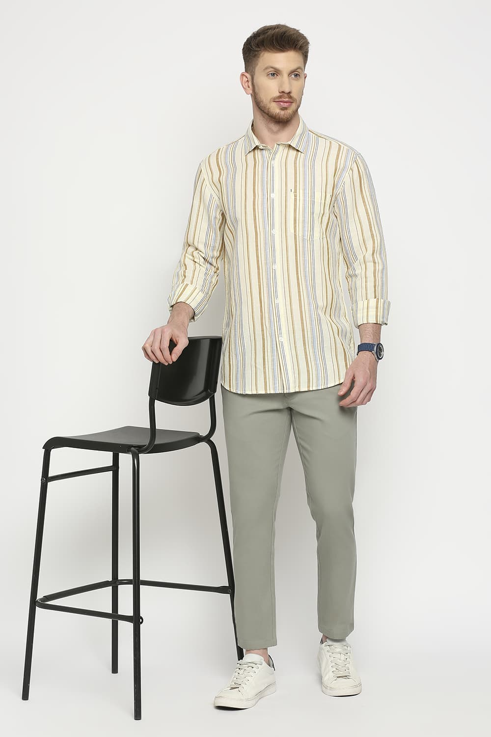 Slim Fit Cotton Linen Stripe Shirt