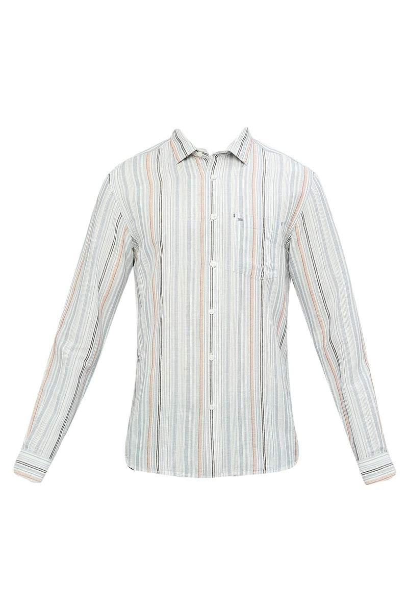 BASICS SLIM FIT COTTON LINEN STRIPE SHIRT