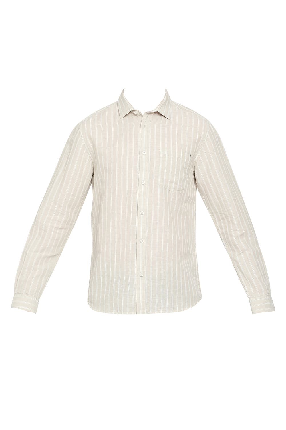 BASICS SLIM FIT COTTON LINEN STRIPE SHIRT