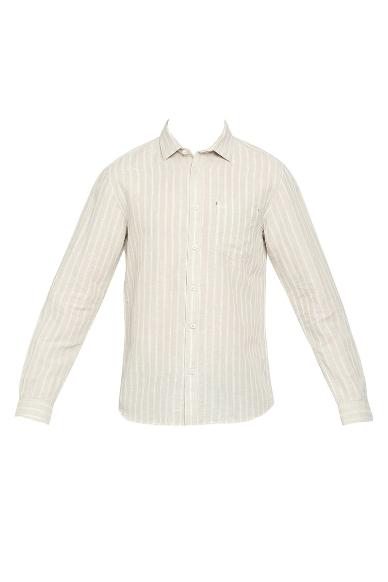 BASICS SLIM FIT COTTON LINEN STRIPE SHIRT